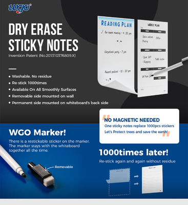 بدون باقی مانده چسبنده خشک صفحه پاک کن ODM OEM Self Stick W Peel Drawing Writing